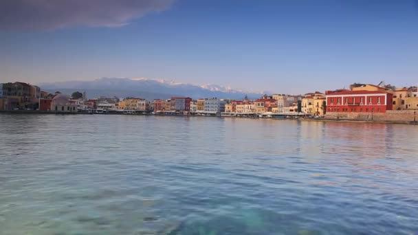 建筑的威尼斯港口在干尼克在黎明 克里特岛 — 图库视频影像