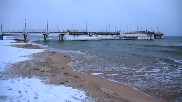 Gefrorene Seebrücke Der Ostsee Danzig Polen — Stockvideo