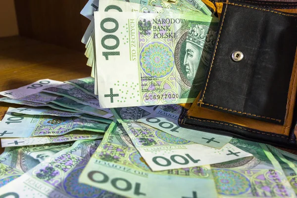 Wallet Full Hundred Zloty Banknotes — Stock Photo, Image