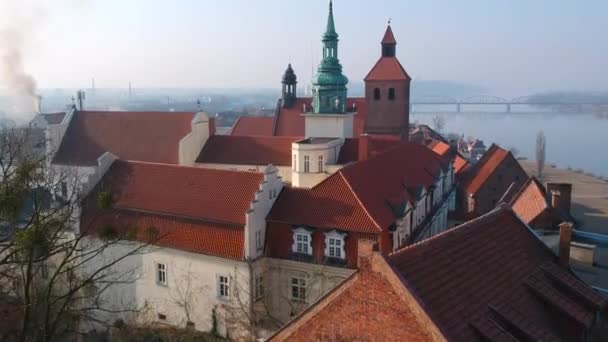 Flygfoto Över Grudziądz Vid Floden Wisła Polen — Stockvideo