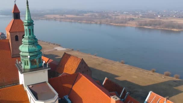 波兰维斯瓦河河 Grudziadz 鸟瞰图 — 图库视频影像