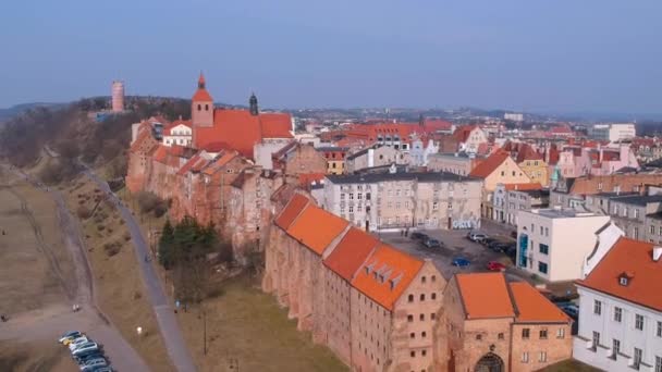 Flygfoto Över Grudziądz Vid Floden Wisła Polen — Stockvideo