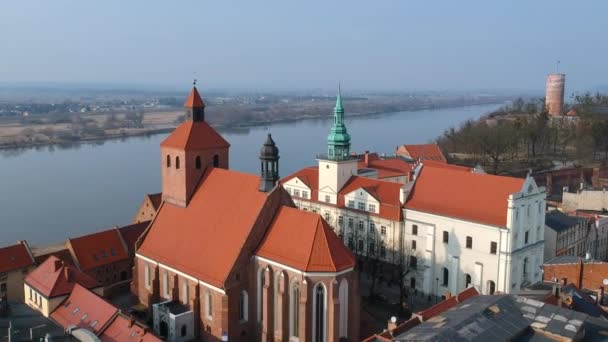 Vista Aérea Grudziadz Río Vístula Polonia — Vídeos de Stock