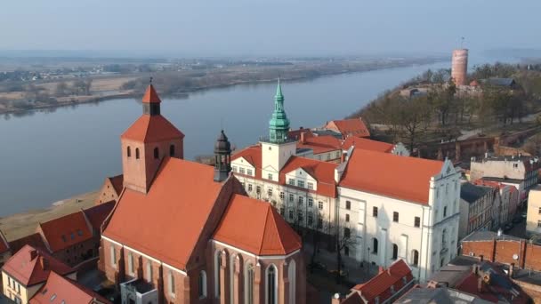 Grudziadz Vistula Nehri Polonya Havadan Görünümü — Stok video