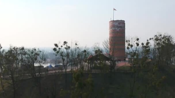 Vista Aérea Torre Klimek Grudziadz Río Vístula Polonia — Vídeos de Stock