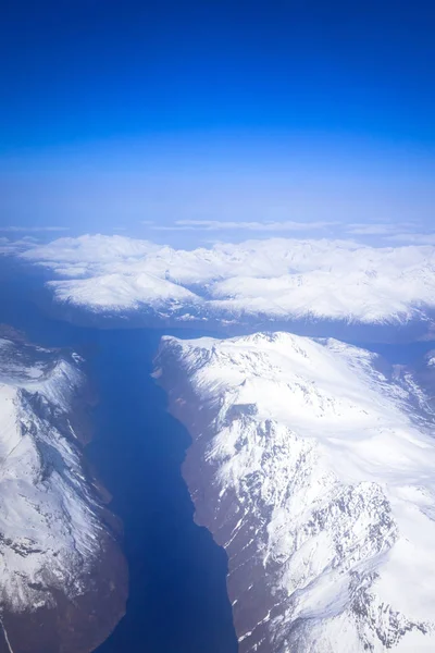 Vue Aérienne Norvège Enneigée Depuis Avion — Photo