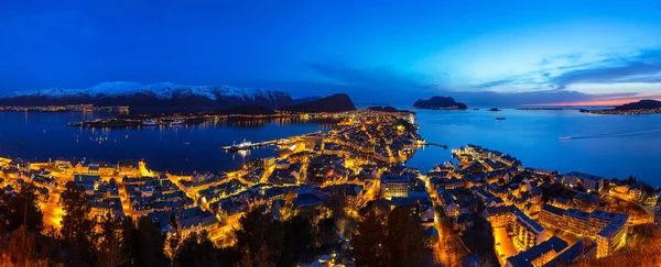 Panoráma Alesund Város Éjjel Norvégia — Stock Fotó