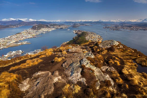 Hermoso Paisaje Costa Oeste Noruega Desde Colina Sukkertoppen Sugar Loaf —  Fotos de Stock