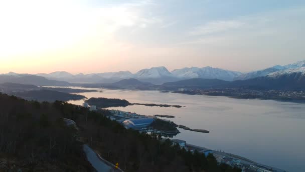 Beautiful Alesund Town Norway Dawn — Stock Video