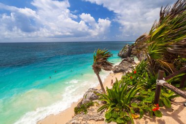 Caribbean beach at the cliff in Tulum, Mexico clipart
