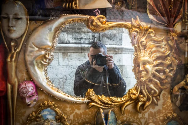 Self Portrait Photographer Venetian Mirror — Stock Photo, Image
