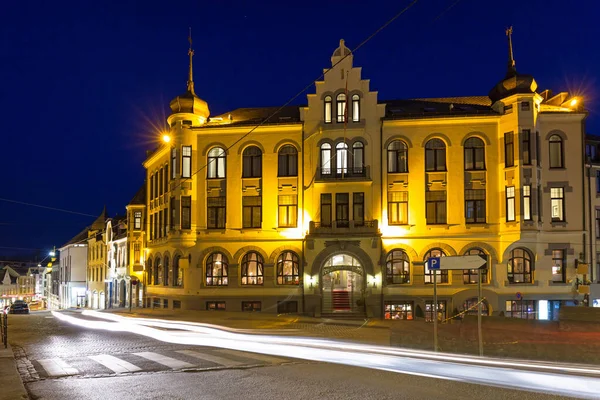Architettura Della Città Alesund Notte Norvegia — Foto Stock