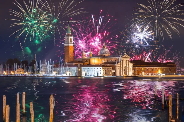 New Years Firework Display Venice City Italy — Stock Photo, Image