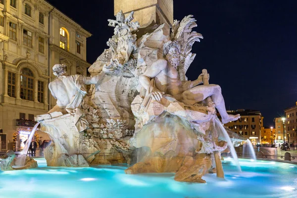 Fontein Van Piazza Navona Nachts Rome Italië — Stockfoto