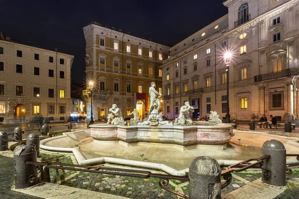 Фонтан Пьяцца Навона Ночью Риме Италия — стоковое фото