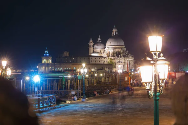 Velence Város Santa Maria Della Salute Bazilika Éjjel Olaszország — Stock Fotó