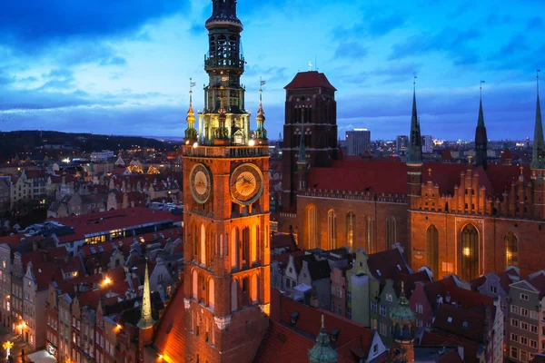 Légi Kilátás Régi Város Gdansk Gyönyörű Építészet Alkonyatkor Lengyelország — Stock Fotó