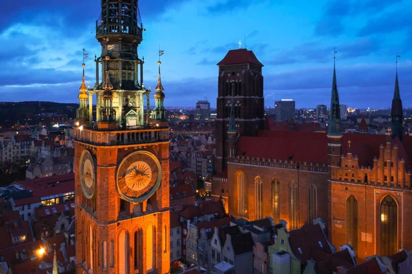 Légi Kilátás Régi Város Gdansk Gyönyörű Építészet Alkonyatkor Lengyelország — Stock Fotó