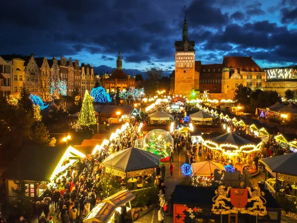 Verlichte Kerstmarkt Oude Stad Van Gdansk Polen — Stockfoto