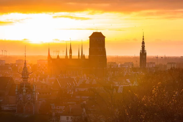 Increíble Amanecer Sobre Ciudad Gdansk Polonia — Foto de Stock