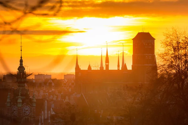 Fantastisk Soluppgång Över Staden Gdansk Polen — Stockfoto