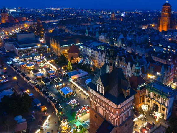 Illuminatedl Karácsonyi Vásár Régi Város Gdansk Lengyelország — Stock Fotó