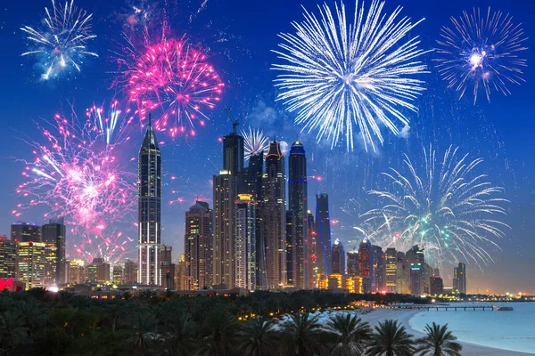 New Year Fireworks Display Dubai Uae — Stock Photo, Image