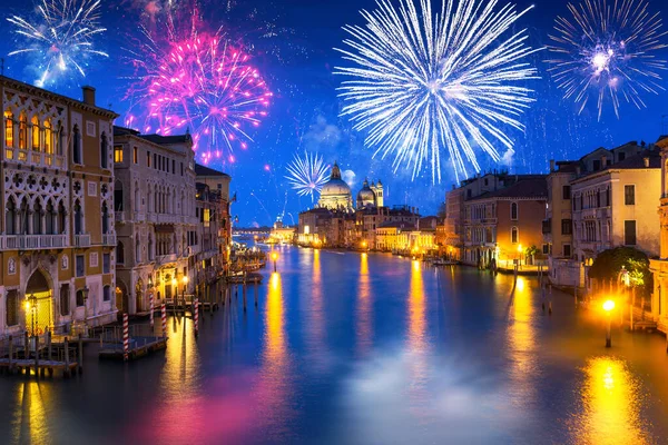 New Years Firework Display Grand Canal Venice Italy — Stock Photo, Image