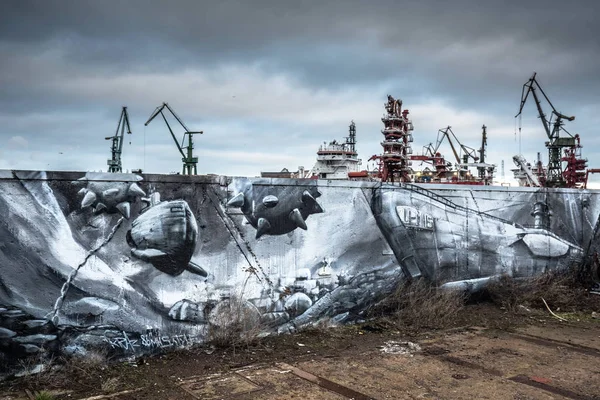 Gdansk Pologne Décembre 2019 Murale Dans Paysage Industriel Ancien Chantier — Photo