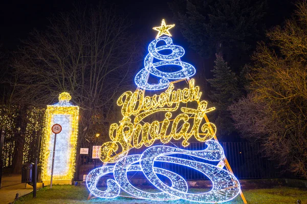 Gdansk Polonia Diciembre 2019 Hermosa Iluminación Navideña Parque Oliwski Gdansk — Foto de Stock