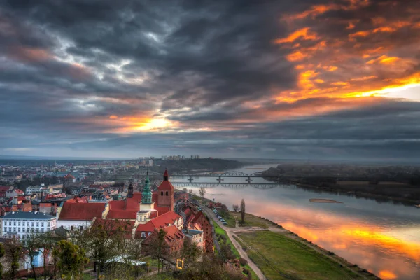 Panorama Grudziadz Stad Från Klimek Tornet Vid Solnedgången Polen — Stockfoto