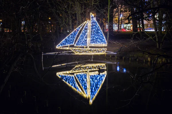 Weihnachtsbeleuchtung Stadtpark Von Danzig Polen — Stockfoto
