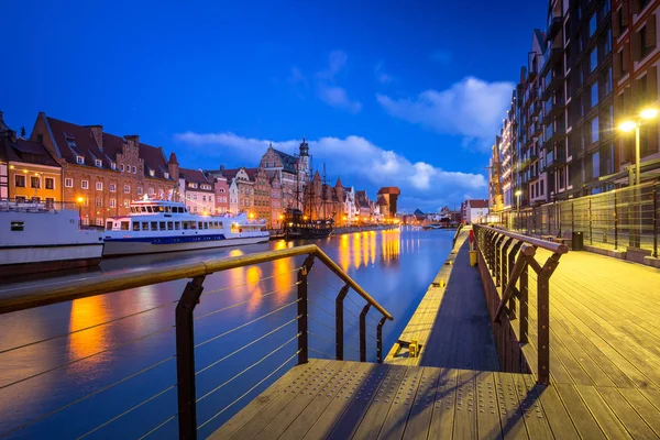 Hermoso Paisaje Del Casco Antiguo Gdansk Sobre Río Motlawa Amanecer — Foto de Stock