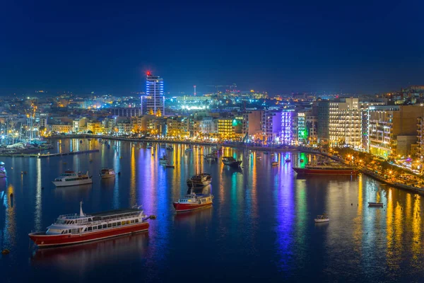 Paisaje Nocturno Del Puerto Sliema Malta — Foto de Stock