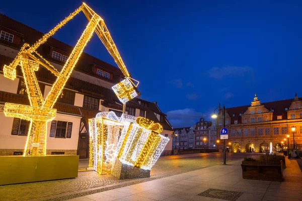 Gdansk Poland Januar 2020 Beleuchtete Dekorationen Form Von Kran Heben — Stockfoto