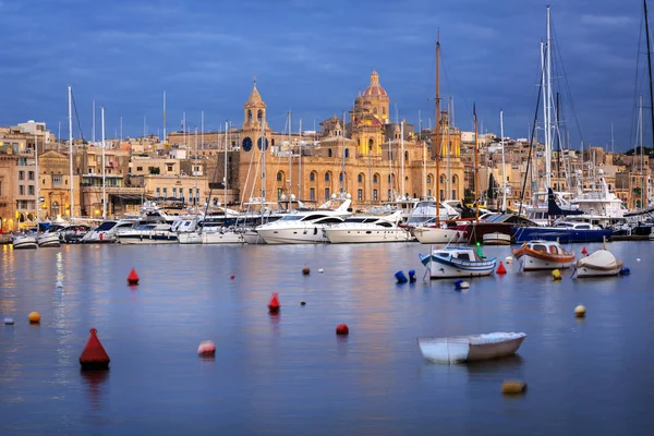 Krásná Architektura Přístavu Birgu Soumraku Malta — Stock fotografie