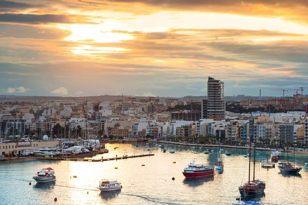 Port Sliema Sur Malte Coucher Soleil — Photo