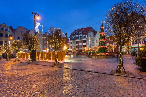 Grudziadz Polonia Dicembre 2019 Bellissimo Albero Natale Sulla Piazza Del — Foto Stock