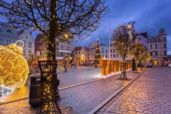 Όμορφα Χριστουγεννιάτικα Στολίδια Στην Πλατεία Της Αγοράς Grudziadz Πολωνία — Φωτογραφία Αρχείου