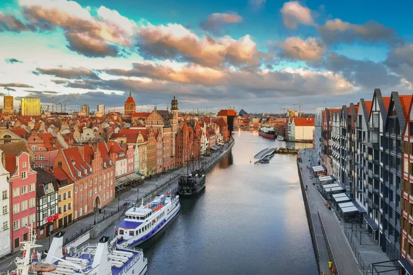 Paysage Aérien Vieille Ville Gdansk Dessus Rivière Motlawa Lever Soleil — Photo