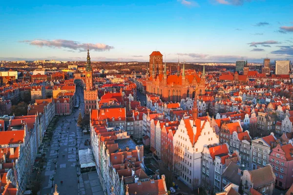 Aerial Scenery Old Town Gdansk Sunrise Poland — Stock Photo, Image