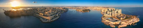 Hermoso Panorama Aéreo Malta Con Valeta Sliema Ciudades — Foto de Stock