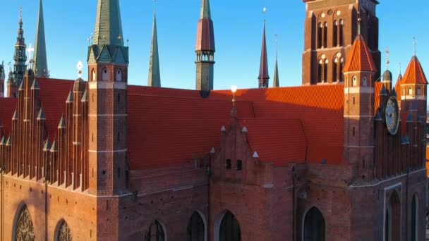 Вид Згори Базиліку Святої Марії Гданську Світанку Польща — стокове відео