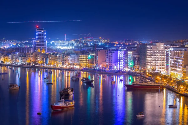 Night Scenery Sliema Harbor Malta — Stock Photo, Image