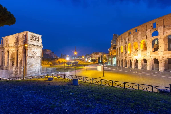 Arch Constantine Colosseum Illuminated Night Rome Italy — Stock Photo, Image