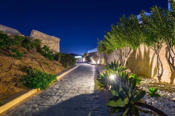 Bela Calçada Baía Sliema Noite Malta — Fotografia de Stock