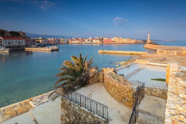 Eski Venedik port of Chania, gündoğumu, Crete. Yunanistan