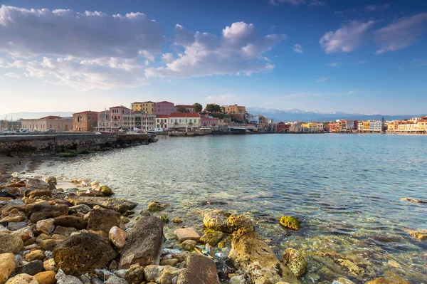 Alter Venezianischer Hafen Von Chania Bei Sonnenaufgang Beton Griechenland — Stockfoto