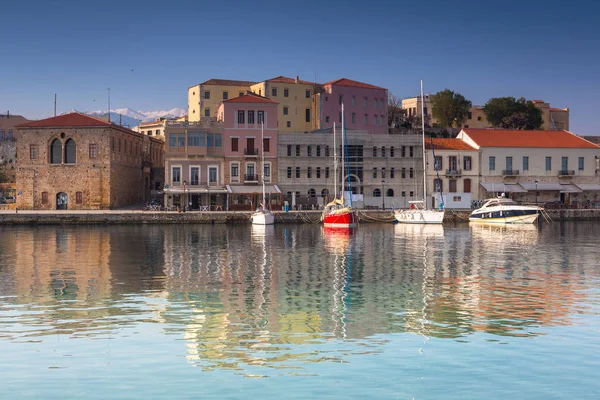 Gamla Venetianska Hamnen Chania Sunrise Crete Grekland — Stockfoto