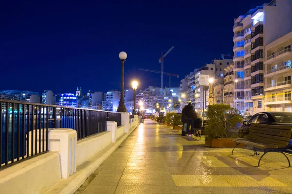 Architettura Della Zona Residenziale Sliema Notte Malta — Foto Stock